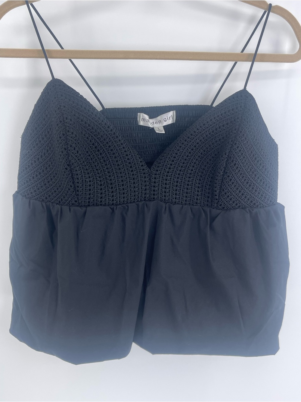 Madden Girl Black Crochet Bodice Strap Top Bubble hem Size L